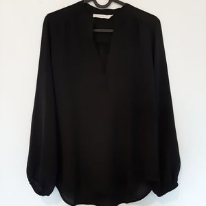 NWOT Black Notch Collar Crepe Blouse